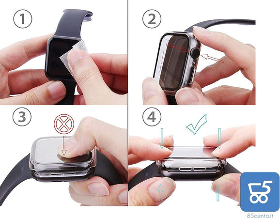 Misxi Custodia rigida con pellicola protettiva in vetro, compatibile con Apple Watch Series 6 / SE/Serie 5 / Series 4 44 mm, 2 pezzi, 1 rosa + 1 trasparente