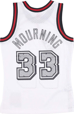 MITCHELL-&amp;-NESS-Canotta-Basket-Uomo-Nba-Cracked-Cement-Swingman-Jersey-Hardwood-Classics-No-33-Alonzo-Mourning-Miahea-White-da-uomo