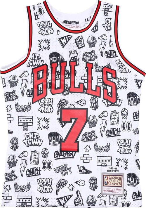 MITCHELL-&-NESS-Canotta-Basket-Uomo-Nba-Doodle-Swingman-Jersey-Hardwood-Classics-No-7-Toni-Kukoc-1997-98-Chibul-White/original-Team-Colors-da-uomo