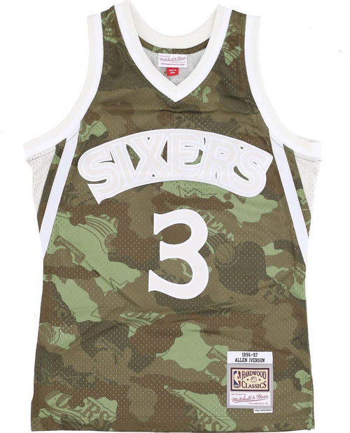 MITCHELL-&-NESS-Canotta-Basket-Uomo-Nba-Ghost-Green-Camo-Swingman-Jersey-Hardwood-Classicsno-3-Allen-Iverson-1996-97-Phi76e-Camo/green-da-uomo