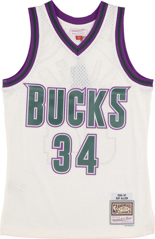 MITCHELL-&-NESS-Canotta-Basket-Uomo-Nba-Off-White-Team-Color-Swingman-Jersey-Hardwood-Classics-1996-No-34-Ray-Allen-Milbuc-Off-White-da-uomo