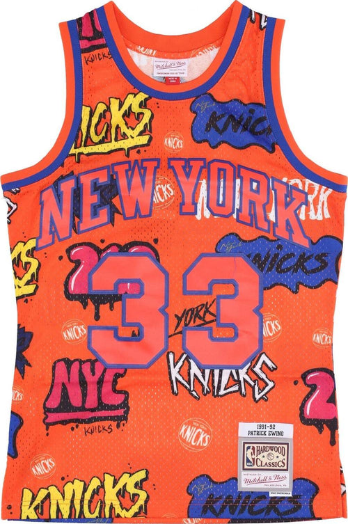MITCHELL-&-NESS-Canotta-Basket-Uomo-Nba-Slap-Sticker-Swingman-Jersey-Hardwood-Classics-No-33-Patrick-Ewing-1991-92-Neykni-Orange-da-uomo