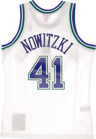 MITCHELL-&amp;-NESS-Canotta-Basket-Uomo-Nba-Swingman-Jersey-Hardwood-Classics-No-41-Dirk-Nowitzki-1998-99-Dalmav-Home-Original-Team-Colors-da-uomo