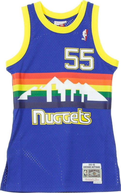 MITCHELL-&-NESS-Canotta-Basket-Uomo-Nba-Swingman-Jersey-Hardwood-Classics-No-55-Dikembe-Mutombo-1991-92-Dennug-Road-Original-Team-Colors-da-uomo