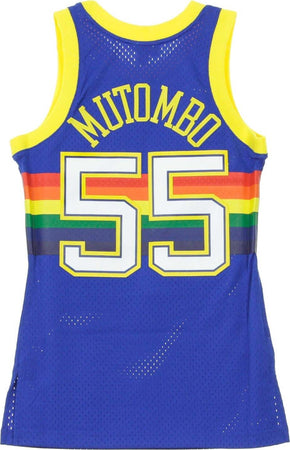MITCHELL-&amp;-NESS-Canotta-Basket-Uomo-Nba-Swingman-Jersey-Hardwood-Classics-No-55-Dikembe-Mutombo-1991-92-Dennug-Road-Original-Team-Colors-da-uomo