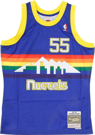 MITCHELL-&amp;-NESS-Canotta-Basket-Uomo-Nba-Swingman-Jersey-Hardwood-Classics-No-55-Dikembe-Mutombo-1991-92-Dennug-Road-Original-Team-Colors-da-uomo