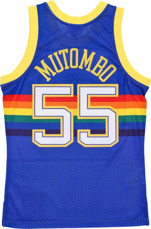 MITCHELL-&amp;-NESS-Canotta-Basket-Uomo-Nba-Swingman-Jersey-Hardwood-Classics-No-55-Dikembe-Mutombo-1991-92-Dennug-Road-Original-Team-Colors-da-uomo