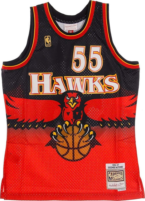 MITCHELL-&-NESS-Canotta-Basket-Uomo-Nba-Swingman-Jersey-Hardwood-Classics-No-55-Dikembe-Mutombo-1996-97-Atlhaw-Road-Original-Team-Colors-da-uomo
