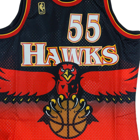 MITCHELL-&amp;-NESS-Canotta-Basket-Uomo-Nba-Swingman-Jersey-Hardwood-Classics-No-55-Dikembe-Mutombo-1996-97-Atlhaw-Road-Original-Team-Colors-da-uomo