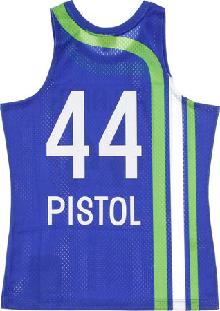 MITCHELL-&amp;-NESS-Canotta-Basket-Uomo-Nba-Swingman-Jersey-Pete-Maravich-No.44-1971-72-Atlhaw-Road-Original-Team-Colors-da-uomo