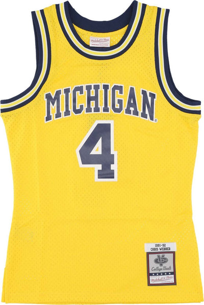 MITCHELL-&-NESS-Canotta-Basket-Uomo-Ncaa-Maize-Jersey-1991-No-4-Chris-Webber-Micwol-Yellow-da-uomo