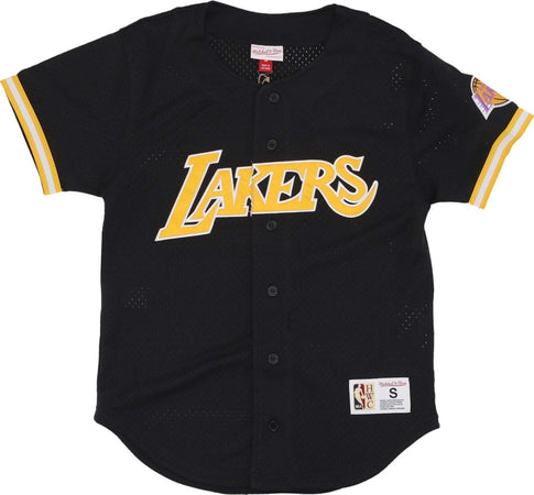 MITCHELL-&amp;-NESS-Casacca-Bottoni-Uomo-Nba-On-the-Clock-Mesh-Button-Front-Loslak-Black-da-uomo