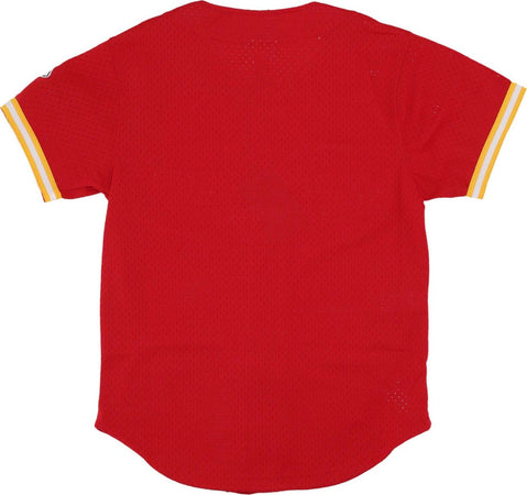 MITCHELL-&amp;-NESS-Casacca-Bottoni-Uomo-Nfl-On-the-Clock-Mesh-Button-Front-Kanchi-Scarlet-da-uomo