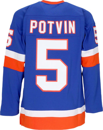 MITCHELL-&amp;-NESS-Casacca-Hockey-Uomo-Nhl-Dark-Jersey-1982-No-5-Potvin-Neyisl-Blue-da-uomo