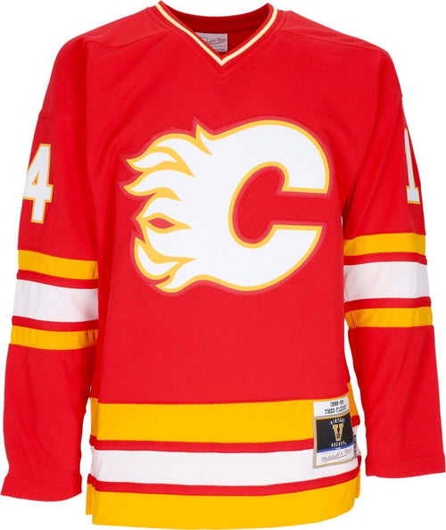 MITCHELL-&-NESS-Casacca-Hockey-Uomo-Nhl-Dark-Jersey-1988-No-14-Fleury-Calfla-Red-da-uomo