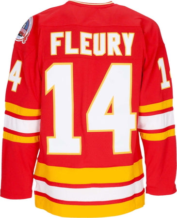 MITCHELL-&amp;-NESS-Casacca-Hockey-Uomo-Nhl-Dark-Jersey-1988-No-14-Fleury-Calfla-Red-da-uomo