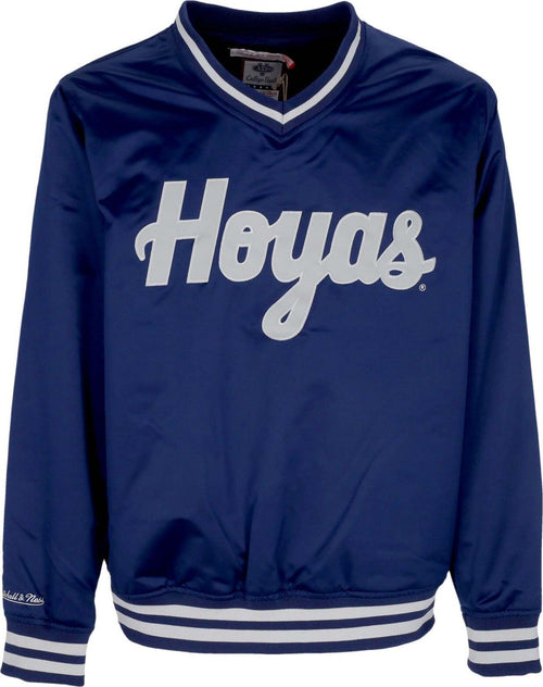 MITCHELL-&-NESS-Casacca-Uomo-Ncaa-Sideline-Pullover-Satin-Jacket-Geohoy-Navy-da-uomo