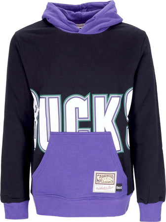 MITCHELL-&amp;-NESS-Felpa-Cappuccio-Uomo-Nba-Big-Face-Hoodie-5.0-Hardwood-Classics-Milbuc-Black-da-uomo