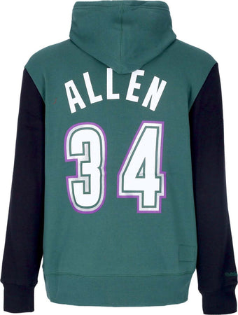 MITCHELL-&amp;-NESS-Felpa-Cappuccio-Uomo-Nba-Fashion-Fleece-Hoodie-1996-No-34-Ray-Allen-Hardwood-Classics-Milbuc-Original-Team-Colors-da-uomo