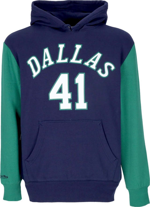 MITCHELL-&-NESS-Felpa-Cappuccio-Uomo-Nba-Fashion-Fleece-Hoodie-1998-No-41-Dirk-Nowitzki-Hardwood-Classics-Dalmav-Original-Team-Colors-da-uomo