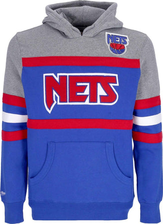 MITCHELL-&amp;-NESS-Felpa-Cappuccio-Uomo-Nba-Headcoach-Hoodie-Hardwood-Classics-Nejnet-Royal-da-uomo