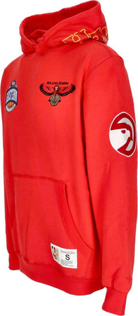 MITCHELL-&amp;-NESS-Felpa-Cappuccio-Uomo-Nba-Hometown-Fleece-Hoodie-Atlhaw-Red-da-uomo