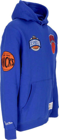 MITCHELL-&amp;-NESS-Felpa-Cappuccio-Uomo-Nba-Hometown-Fleece-Hoodie-Neykni-Royal-da-uomo