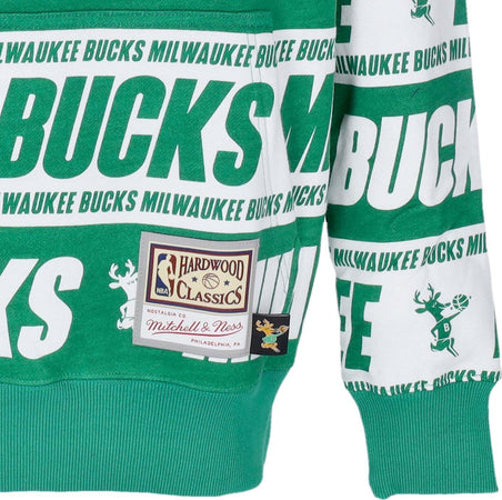 MITCHELL-&amp;-NESS-Felpa-Cappuccio-Uomo-Nba-Teamwrap-Hoodie-Hardwood-Classics-Milbuc-Green-da-uomo
