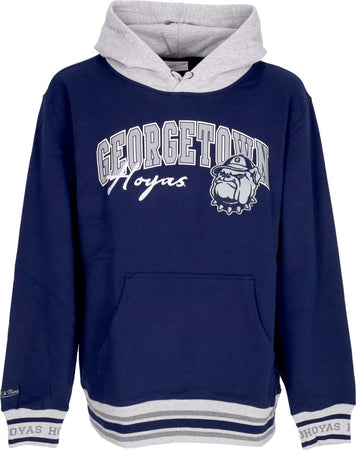 MITCHELL-&amp;-NESS-Felpa-Cappuccio-Uomo-Ncaa-Premium-Fleece-Vintage-Logo-Hoodie-Geohoy-Navy-da-uomo