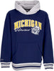 MITCHELL-&amp;-NESS-Felpa-Cappuccio-Uomo-Ncaa-Premium-Vintage-Logo-Fleece-Hoodie-Micwol-Navy-da-uomo
