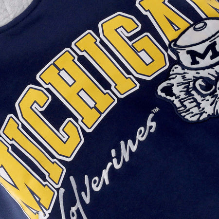 MITCHELL-&amp;-NESS-Felpa-Cappuccio-Uomo-Ncaa-Premium-Vintage-Logo-Fleece-Hoodie-Micwol-Navy-da-uomo