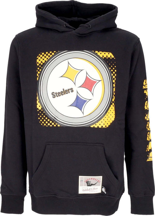 MITCHELL-&-NESS-Felpa-Cappuccio-Uomo-Nfl-Big-Face-7.0-Hoodie-Pitste-Black-da-uomo