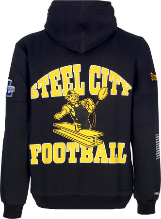 MITCHELL-&amp;-NESS-Felpa-Cappuccio-Uomo-Nfl-Team-Origins-Fleece-Hoodie-Pitste-Black-da-uomo