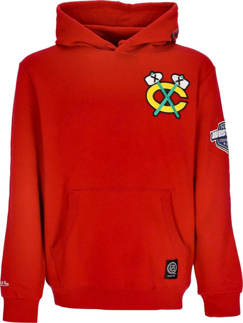 MITCHELL-&-NESS-Felpa-Cappuccio-Uomo-Nhl-Hometown-Fleece-Hoodie-Chibla-Scarlet-da-uomo