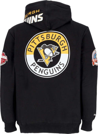 MITCHELL-&amp;-NESS-Felpa-Cappuccio-Uomo-Nhl-Hometown-Fleece-Hoodie-Pitpen-Black-da-uomo