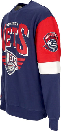 MITCHELL-&amp;-NESS-Felpa-Girocollo-Uomo-Nba-All-Over-Crew-3.0-Nejnet-Original-Team-Colors-da-uomo