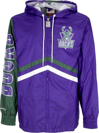 MITCHELL-&amp;-NESS-Giacca-a-Vento-Uomo-Nba-Undeniable-Full-Zip-Windbreaker-Hardwood-Classics-Milbuc-Purple-da-uomo