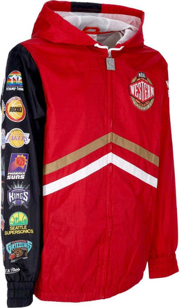 MITCHELL-&amp;-NESS-Giacca-a-Vento-Uomo-Nba-Undeniable-Full-Zip-Windbreaker-Hardwood-Classics-Team-West-Scarlet-da-uomo