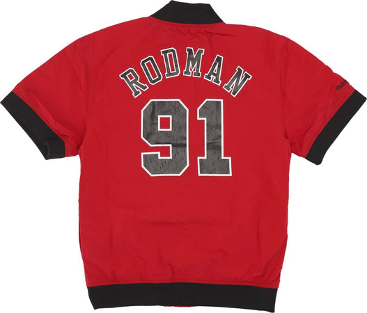 MITCHELL-&amp;-NESS-Giacchetta-Uomo-Nba-Off-Court-Warm-Up-Jacket-No-91-Dennis-Rodman-Chibul-Original-Team-Colors-da-uomo