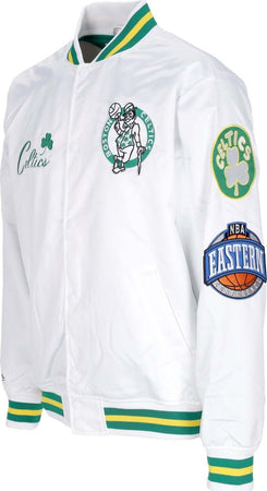 MITCHELL-&amp;-NESS-Giubbotto-Bomber-Uomo-Nba-Hometown-Lw-Satin-Jacket-Hardwood-Classics-Boscel-White-da-uomo