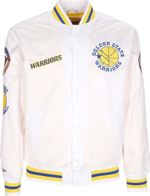 MITCHELL-&-NESS-Giubbotto-Bomber-Uomo-Nba-Hometown-Lw-Satin-Jacket-Hardwood-Classics-Golwar-White-da-uomo