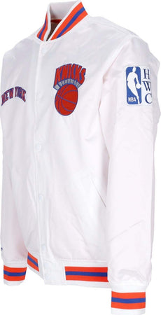 MITCHELL-&amp;-NESS-Giubbotto-Bomber-Uomo-Nba-Hometown-Lw-Satin-Jacket-Hardwood-Classics-Neykni-White-da-uomo