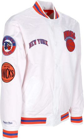 MITCHELL-&amp;-NESS-Giubbotto-Bomber-Uomo-Nba-Hometown-Lw-Satin-Jacket-Hardwood-Classics-Neykni-White-da-uomo