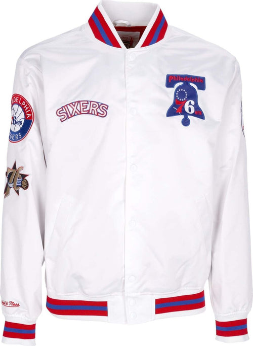 MITCHELL-&-NESS-Giubbotto-Bomber-Uomo-Nba-Hometown-Lw-Satin-Jacket-Hardwood-Classics-Phi76e-White-da-uomo