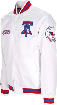 MITCHELL-&amp;-NESS-Giubbotto-Bomber-Uomo-Nba-Hometown-Lw-Satin-Jacket-Hardwood-Classics-Phi76e-White-da-uomo