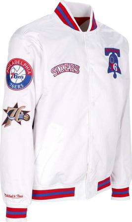 MITCHELL-&amp;-NESS-Giubbotto-Bomber-Uomo-Nba-Hometown-Lw-Satin-Jacket-Hardwood-Classics-Phi76e-White-da-uomo