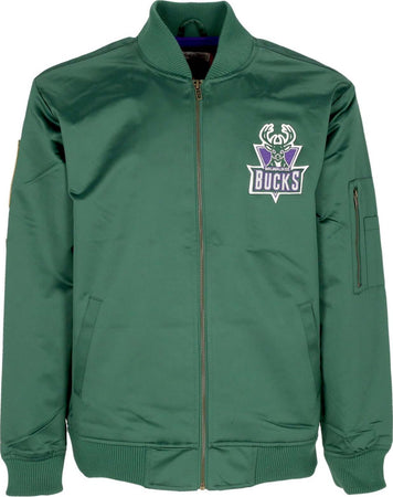 MITCHELL-&amp;-NESS-Giubbotto-Bomber-Uomo-Nba-Lightweight-Satin-Bomber-Milbuc-Original-Team-Colors-da-uomo