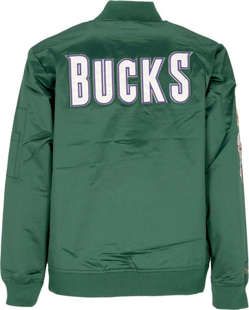 MITCHELL-&amp;-NESS-Giubbotto-Bomber-Uomo-Nba-Lightweight-Satin-Bomber-Milbuc-Original-Team-Colors-da-uomo