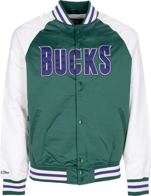 MITCHELL-&-NESS-Giubbotto-Bomber-Uomo-Nba-Primetime-Lw-Satin-Jacket-Hardwood-Classics-Milbuc-Dark-Green-da-uomo