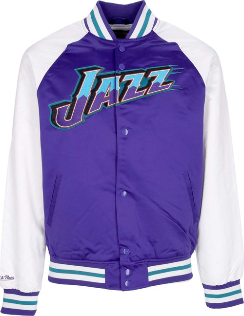 MITCHELL-&-NESS-Giubbotto-Bomber-Uomo-Nba-Primetime-Lw-Satin-Jacket-Hardwood-Classics-Utajaz-Purple-da-uomo